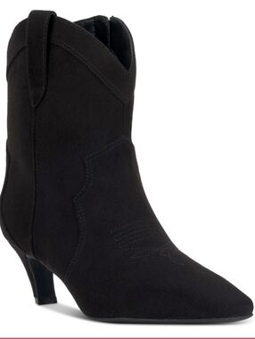 I.N.C. Secia Kitten Heel Western Booties Black Faux Suede Size 8
